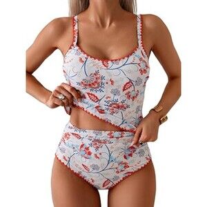 Tankini Swimsuit for Women Tummy Control Ruched Two Piece Boho 2XL